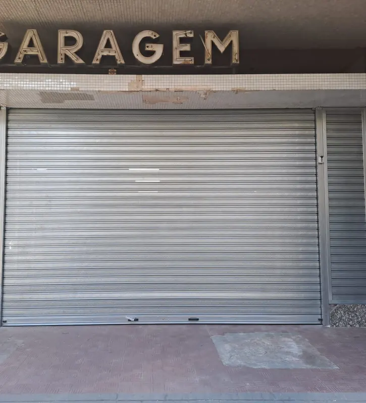 Metal roller shutter on a commercial garage