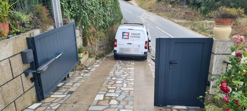 Open aluminium swing gate and pedestrian gate