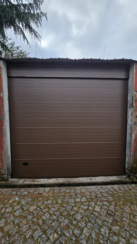 Brown sectional garage door at a house